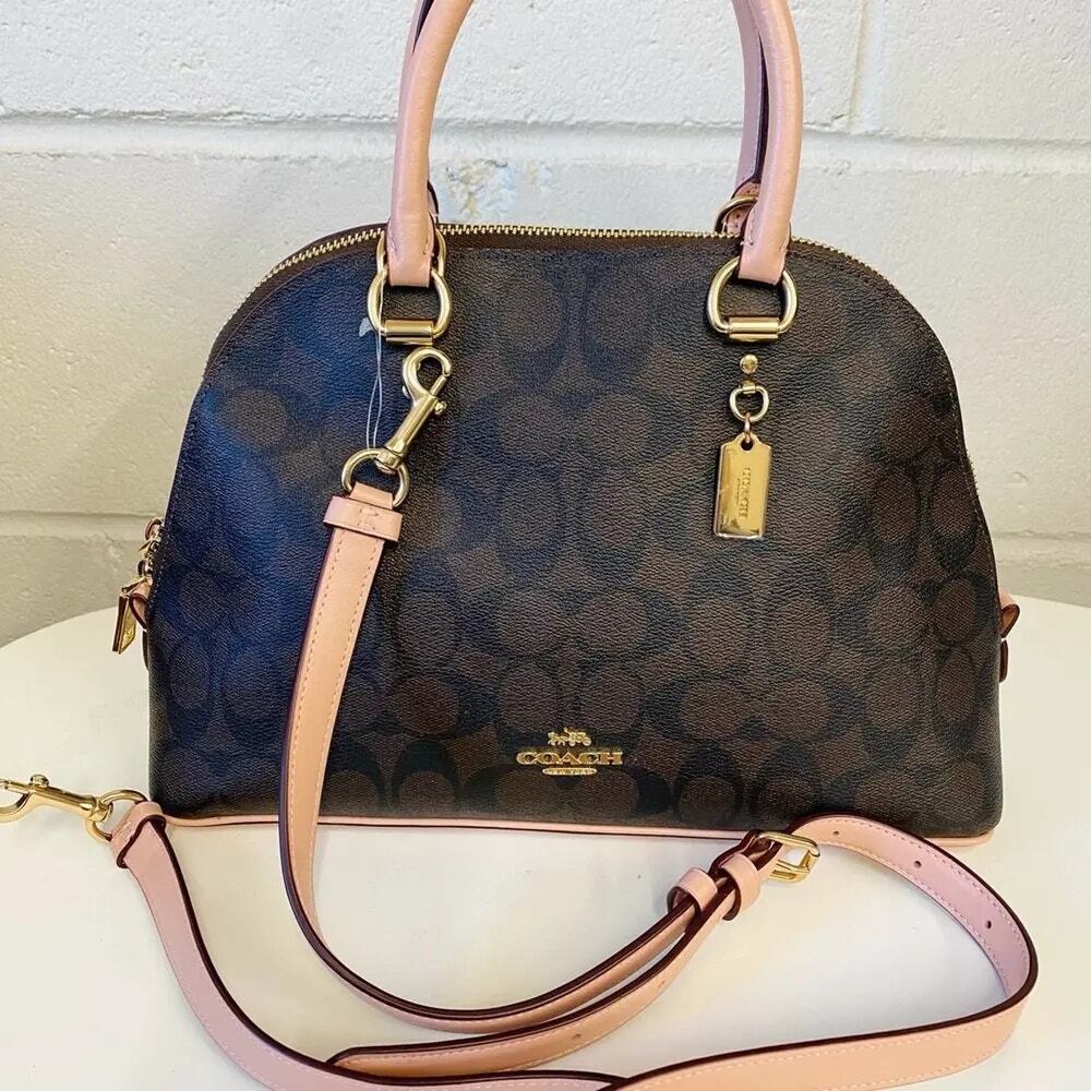 COACH 2558 KATY SATCHEL IN SIGNATURE CANVAS GOLD/BROWN SHELL PINK